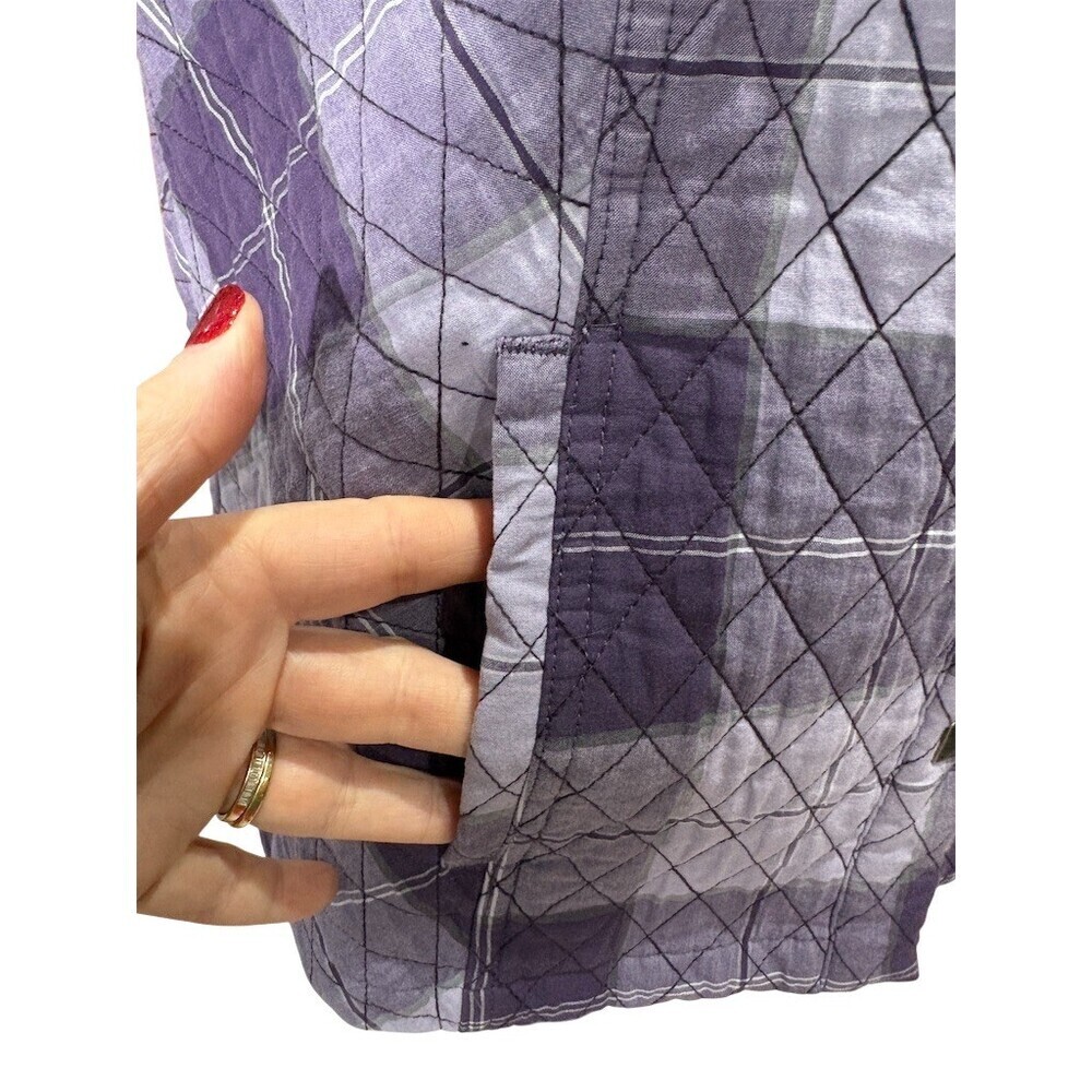 Christopher & Banks Vest Womens XL Purple Plaid Quilted Snap Front Pockets - Picture 2 of 10